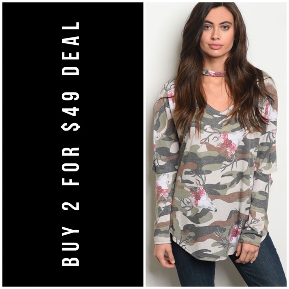 January Summer Tops - GRAY GREEN CAMO TOP